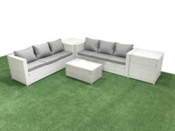 Fimous Garden Outdoor Pe Rattan Furniture Set 6 Seater Rattan Garden Sofa Set 2 Side Tables Light Grey - thumbnail 2
