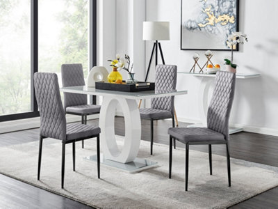 Furniturebox Uk Giovani 4 Grey Dining Table & 4 Grey Velvet Milan Black Leg Chairs - image 1