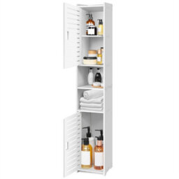 Slim 2 Door Bathroom Tall Cabinet Freestanding Storage Cupboard, White - thumbnail 7