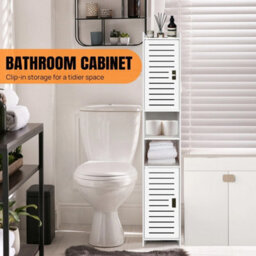 2 Door Slim Bathroom Tall Cabinet Freestanding Storage Organizer - thumbnail 5