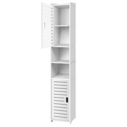 Slim 2 Door Bathroom Tall Cabinet Freestanding Storage Cupboard, White - thumbnail 9