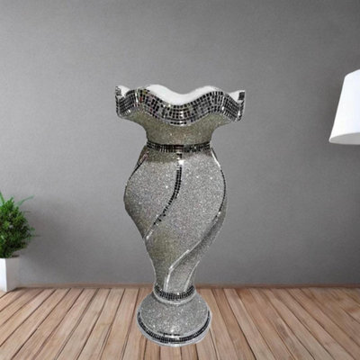 DEENZ Floor Vase Large 40X60Cm Crushed Diamond Crystal Sparkly (Silver V072)
