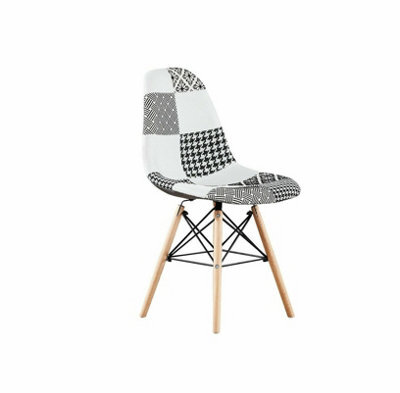 Life Interiors Single Black/white Patchwork Modern Dining Chair With Wooden Legs & Black Metal Wire Frame - image 1