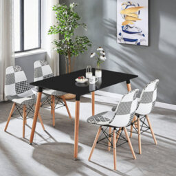 Life Interiors Single Black/white Patchwork Modern Dining Chair With Wooden Legs & Black Metal Wire Frame - thumbnail 8