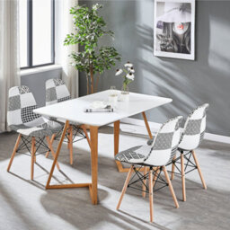 Life Interiors Single Black/white Patchwork Modern Dining Chair With Wooden Legs & Black Metal Wire Frame - thumbnail 7