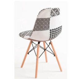 Life Interiors Single Black/white Patchwork Modern Dining Chair With Wooden Legs & Black Metal Wire Frame - thumbnail 4