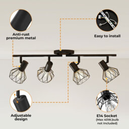 Emitto 4-Way Spotlight Ceiling Light Adjustable Vintage Black Metal E14 Fixture - thumbnail 7