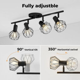 Emitto 4-Way Spotlight Ceiling Light Adjustable Vintage Black Metal E14 Fixture - thumbnail 6