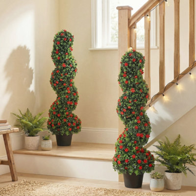 Homcom Artificial Rose Topiary Tree With 630 Leaves And 133 Flowers, Set Of 2 - image 1