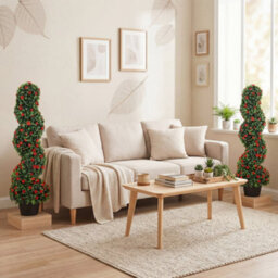 Homcom Artificial Rose Topiary Tree With 630 Leaves And 133 Flowers, Set Of 2 - thumbnail 9