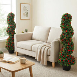 Homcom Artificial Rose Topiary Tree With 630 Leaves And 133 Flowers, Set Of 2 - thumbnail 6
