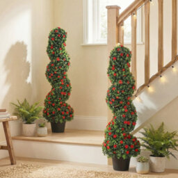 Homcom Artificial Rose Topiary Tree With 630 Leaves And 133 Flowers, Set Of 2