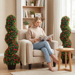 Homcom Artificial Rose Topiary Tree With 630 Leaves And 133 Flowers, Set Of 2 - thumbnail 7