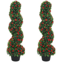 Homcom Artificial Rose Topiary Tree With 630 Leaves And 133 Flowers, Set Of 2 - thumbnail 2
