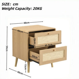 Btm Set Of 2 Bedside Tables With 2 Drawers, Rattan Effect Nightstands, Natural Oak Finish, Rounded Corners And Raised Legs - thumbnail 6