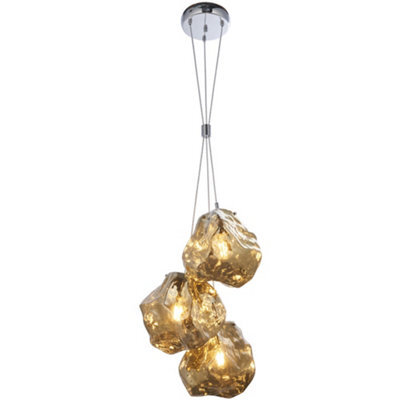 Metallic Bronze 3 Light Ceiling Pendant Modern Rock Design Hanging Light Fitting - image 1
