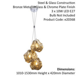 Metallic Bronze 3 Light Ceiling Pendant Modern Rock Design Hanging Light Fitting - thumbnail 2