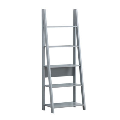 Timber Art Design Riva Scandinavian Retro Ladder Bookcase Shelving Shelf Unit Grey 5 Tier - image 1
