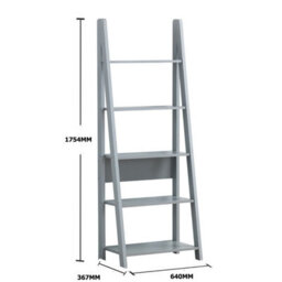 Timber Art Design Riva Scandinavian Retro Ladder Bookcase Shelving Shelf Unit Grey 5 Tier - thumbnail 6