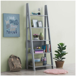 Timber Art Design Riva Scandinavian Retro Ladder Bookcase Shelving Shelf Unit Grey 5 Tier - thumbnail 2