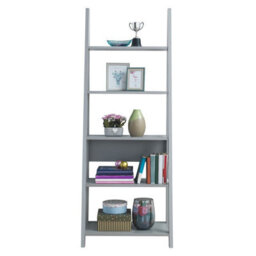 Timber Art Design Riva Scandinavian Retro Ladder Bookcase Shelving Shelf Unit Grey 5 Tier - thumbnail 3