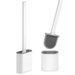 2-Piece Set Of Silicone Toilet Brush And Holder, Wall Mounted Cleaning Brush - White - thumbnail 1