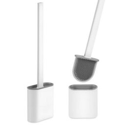 2-Piece Set Of Silicone Toilet Brush And Holder, Wall Mounted Cleaning Brush - White - thumbnail 6
