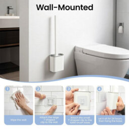 2-Piece Set Of Silicone Toilet Brush And Holder, Wall Mounted Cleaning Brush - White - thumbnail 4