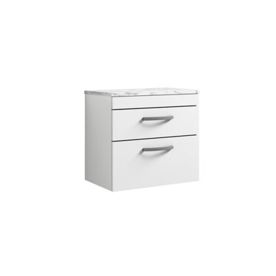 Balterley Millwich Contemporary 2 Drawer Wall Hung Vanity Unit With Laminate Carrara Marble Worktop, Gloss White, 600mm - image 1
