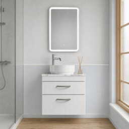 Balterley Millwich Contemporary 2 Drawer Wall Hung Vanity Unit With Laminate Carrara Marble Worktop, Gloss White, 600mm - thumbnail 2