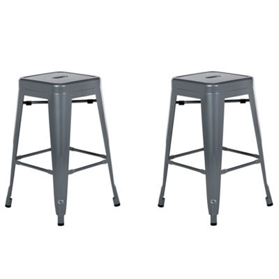 Beliani Set Of 2 Bar Stools Cabrillo Metal Grey - image 1