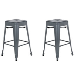 Beliani Set Of 2 Bar Stools Cabrillo Metal Grey