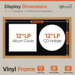 "30X17"" Oak Modern Vinyl Record Frame With Black Mount For 12 Inch Lp Album Cover & Disc - Ak Frames" - thumbnail 2