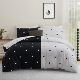 Ameha Printed Duvet Cover 3 Piece Set With Matching Pillowcase Black & White Dotted Design Reversible Double (200X200Cm) - thumbnail 2