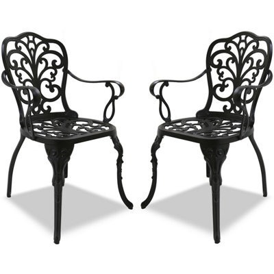 Homeology Bangui Black 2-Large Garden And Patio Chairs With Armrests In Cast Aluminium - image 1