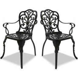 Homeology Bangui Black 2-Large Garden And Patio Chairs With Armrests In Cast Aluminium - thumbnail 3