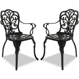 Homeology Bangui Black 2-Large Garden And Patio Chairs With Armrests In Cast Aluminium - thumbnail 1