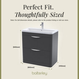 Balterley Aldershawe Contemporary Floor Standing 2 Drawer Bathroom Vanity Unit & Polymarble Basin, Dark Grey, 550mm - thumbnail 5