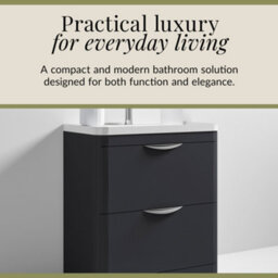 Balterley Aldershawe Contemporary Floor Standing 2 Drawer Bathroom Vanity Unit & Polymarble Basin, Dark Grey, 550mm - thumbnail 4