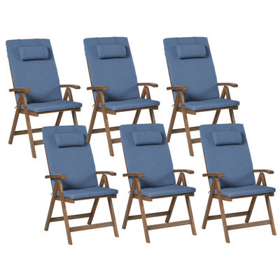 Beliani Set Of 6 Garden Chairs With Cushions Amantea Premium Acacia Wood Blue - image 1