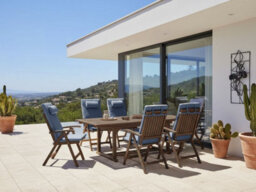Beliani Set Of 6 Garden Chairs With Cushions Amantea Premium Acacia Wood Blue - thumbnail 2