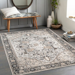 Livabliss Lavadora Washable Black Beige Traditional Boho Living Dining Rug 160 X 213 Cm Non Shedding - thumbnail 2