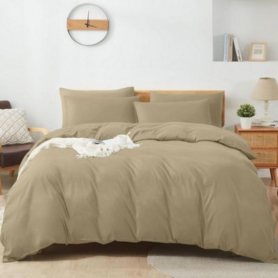 Aspire Homeware Plain Duvet Cover Set Soft Microfibre, Beige, Super King (L)220Cm X (W)260Cm - image 1