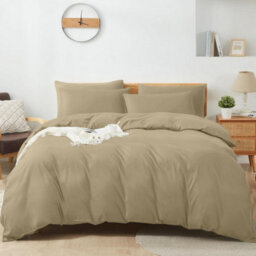 Aspire Homeware Plain Duvet Cover Set Soft Microfibre, Beige, Super King (L)220Cm X (W)260Cm