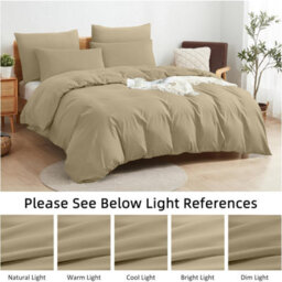 Aspire Homeware Plain Duvet Cover Set Soft Microfibre, Beige, Super King (L)220Cm X (W)260Cm - thumbnail 6