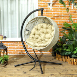Outsunny Hanging Egg Chair Outdoor Indoor Swing Chair, Folding Basket, Khaki - thumbnail 8