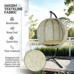 Outsunny Hanging Egg Chair Outdoor Indoor Swing Chair, Folding Basket, Khaki - thumbnail 5