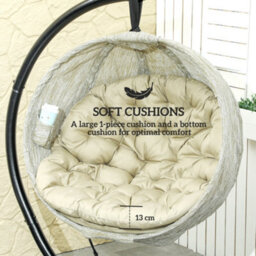 Outsunny Hanging Egg Chair Outdoor Indoor Swing Chair, Folding Basket, Khaki - thumbnail 4