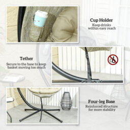 Outsunny Hanging Egg Chair Outdoor Indoor Swing Chair, Folding Basket, Khaki - thumbnail 7