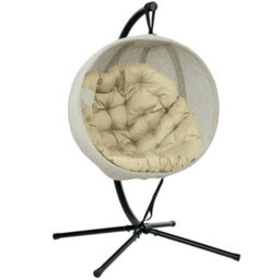 Outsunny Hanging Egg Chair Outdoor Indoor Swing Chair, Folding Basket, Khaki - thumbnail 2